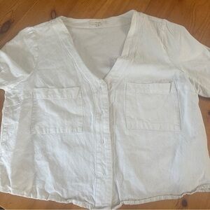 LE LIS button front cropped  short sleeve shirt 55%RAYON 45% RAMIE